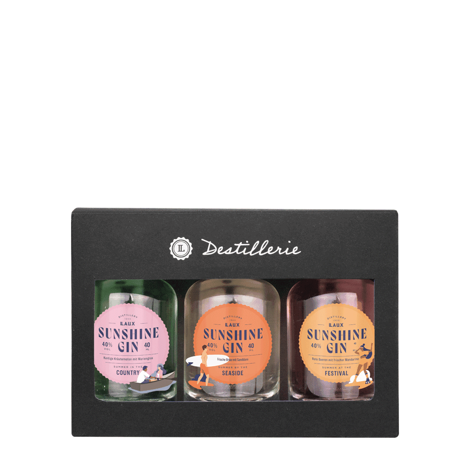 Sunshine Gin Set - 3 x 40 ml Sunshine Gin Geschenkset im schwarzen Karton