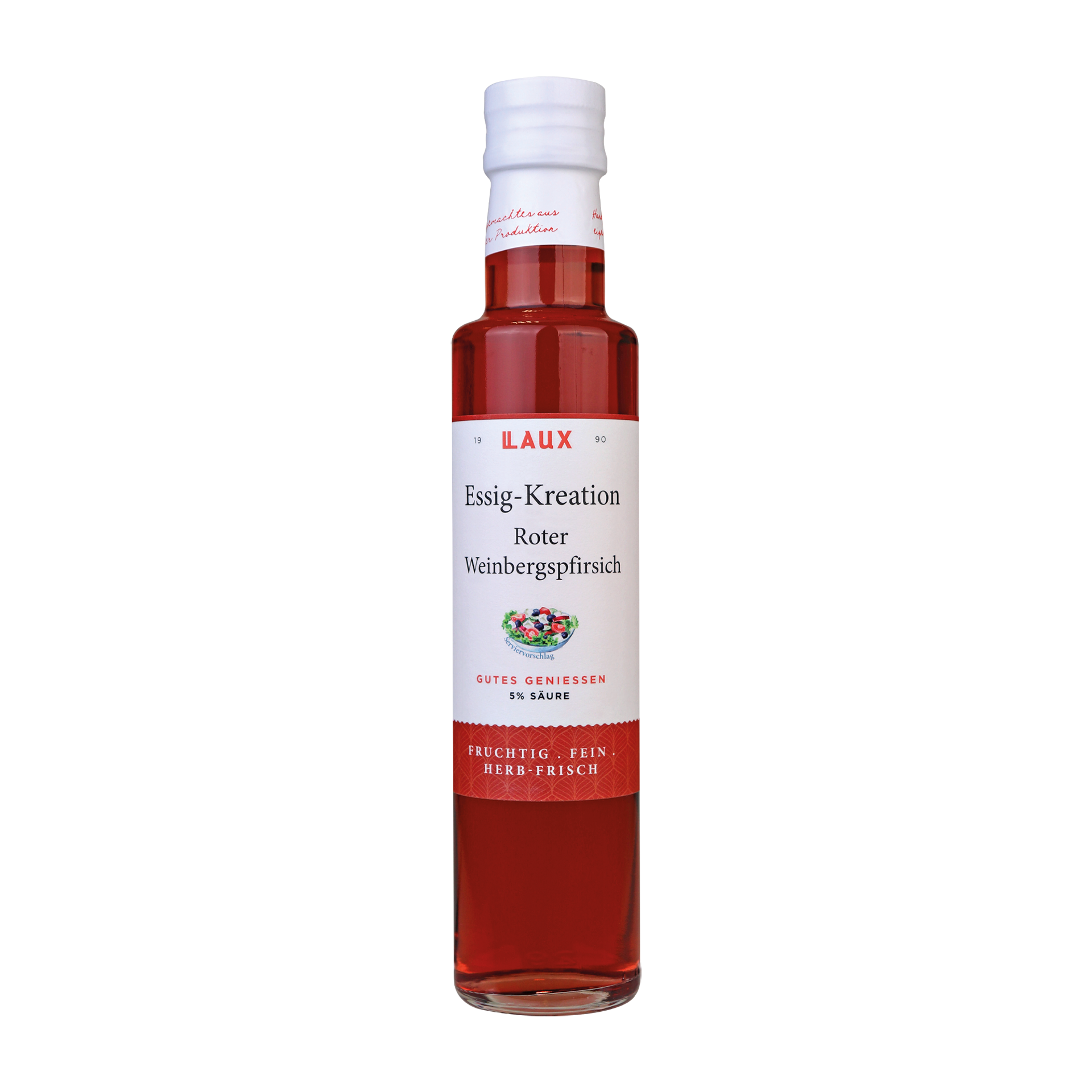 Roter Weinbergspfirsich Essig-Kreation - 250 ml Flasche - 5 % Säure