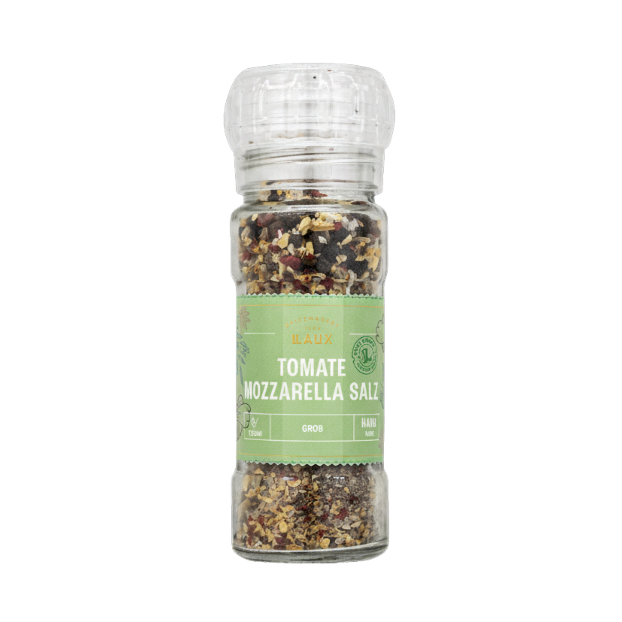 Tomate Mozzarella Salz in Keramikmühle