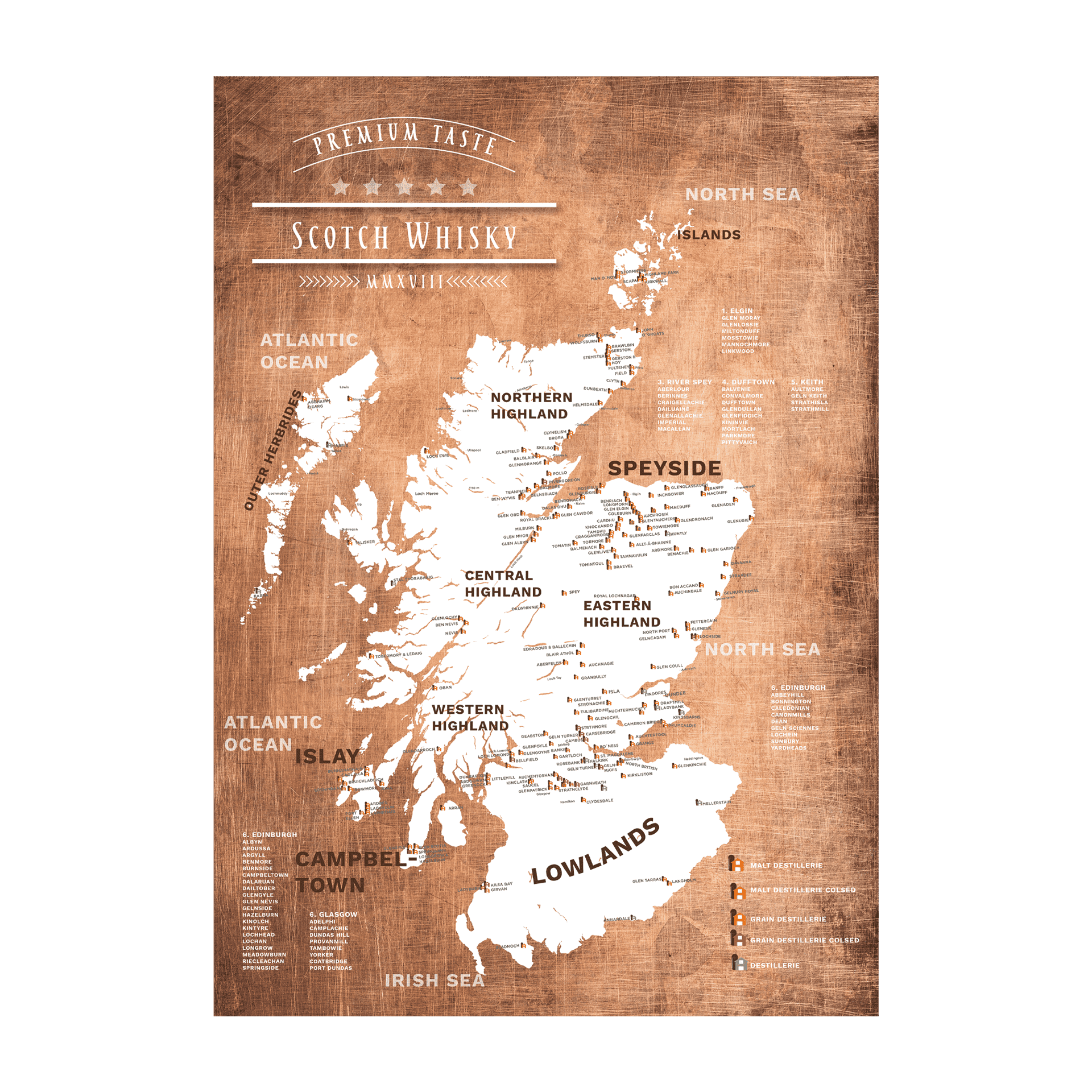 Whisky Karte Schottland DIN A3