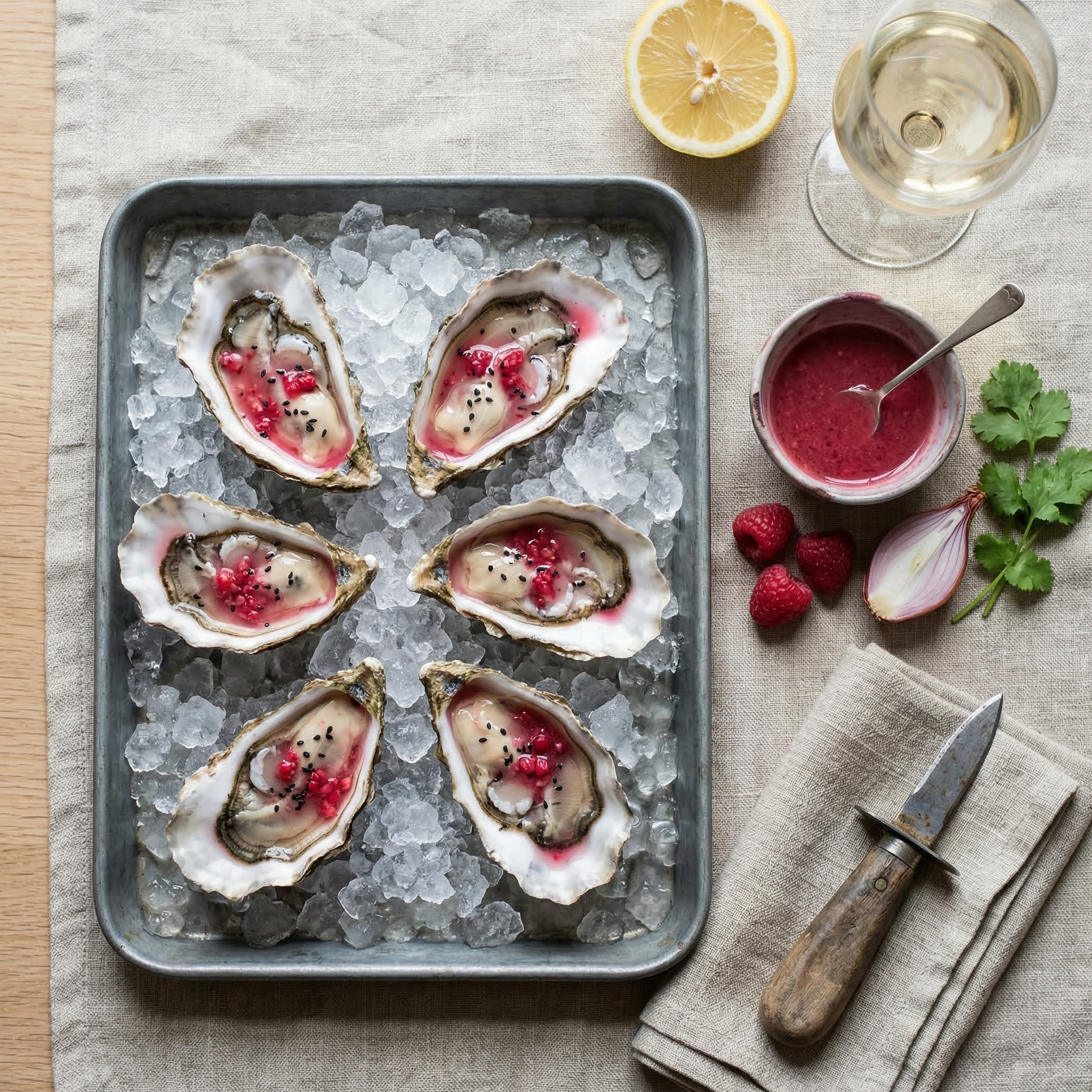 Austern mit Himbeer-Vinaigrette