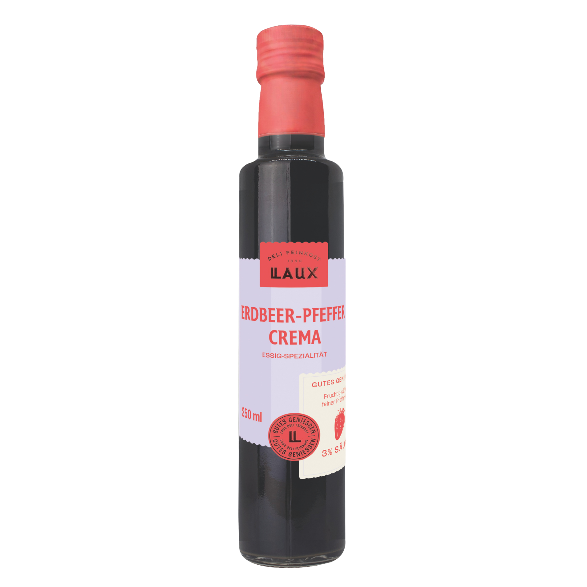 Erdbeer-Pfeffer Crema - 250 ml Flasche - 3 % Säure