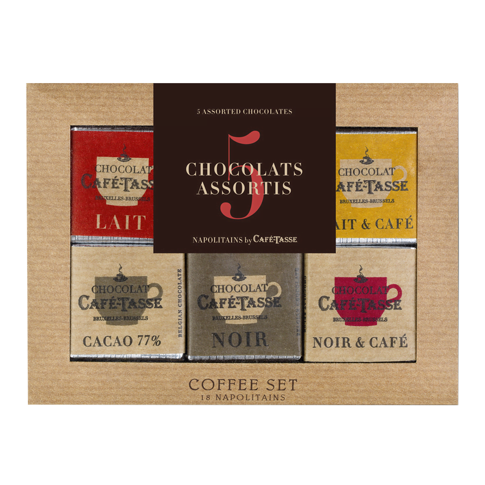 Napolitains Geschenkset - 18  feinste belgische Schokoladentäfelchen von Café Tasse