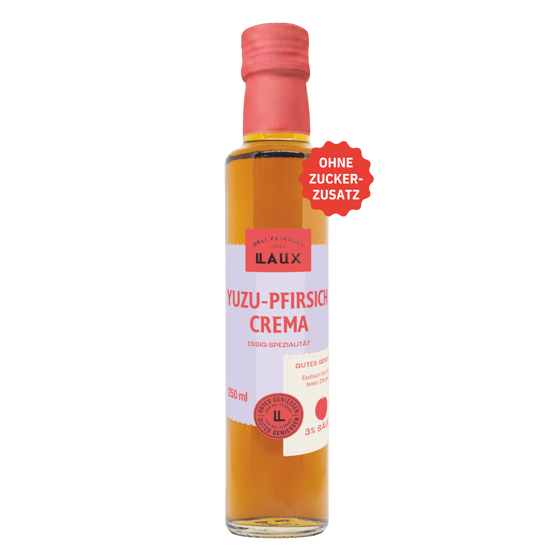 Yuzu-Pfirsich Crema - ohne Zuckerzusatz - 250 ml Flasche - 3 % Säure