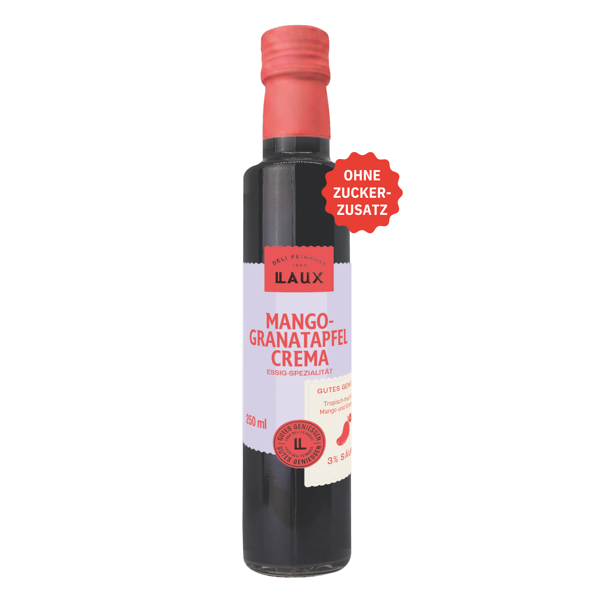 Mango-Granatapfel Crema - ohne Zuckerzusatz - 250 ml Flasche - 3 % Säure