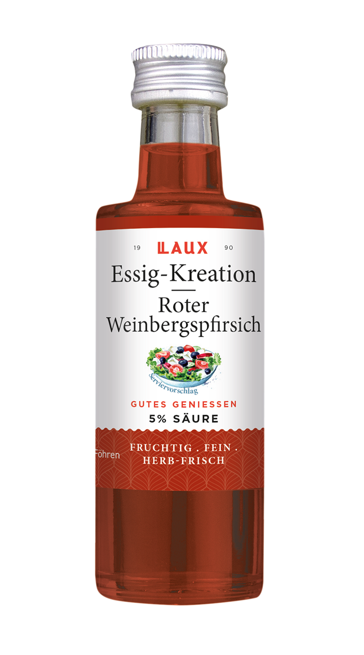 Roter Weinbergspfirsich Essig-Kreation - 40 ml Flasche - 5 % Säure Roter Weinbergspfirsich Essig-Kreation - 40 ml Flasche - 5 % Säure